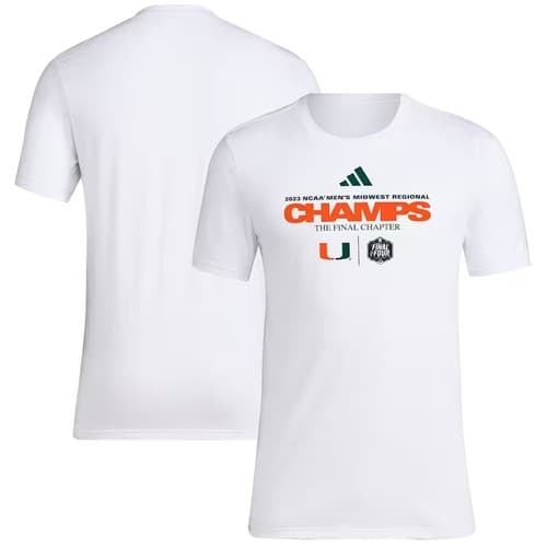 Adidas White Miami Hurricanes 2023 NCAA Men’s Basketball March Madness T Shirt — miami fan gear