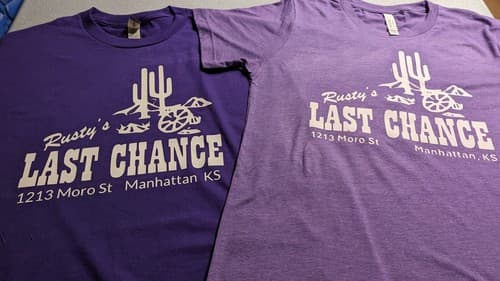 NEW Rusty's Last Chance T-shirt -- Kansas State Wildcats K-State -- Aggieville  — kansas-state fan gear