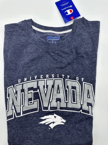 University Brand Men's Nevada Wolf Pack Short Sleeve T-Shirt Blue - LARGE — nevada fan gear