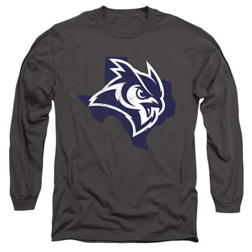 Rice University Adult Long Sleeve T-Shirt Owls Texas, Charcoal, S-3XL — rice fan gear