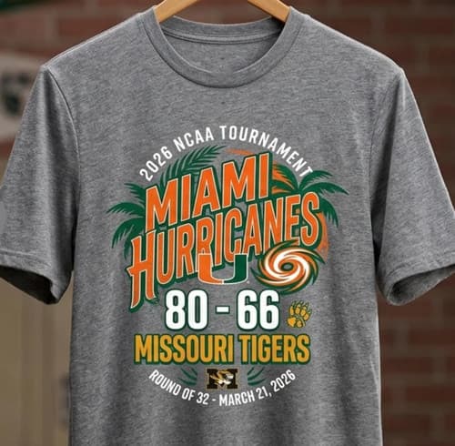 2026 Tournament Miami Hurricanes 80 66 Missouri Tigers basketball shirt VK10865 — missouri fan gear