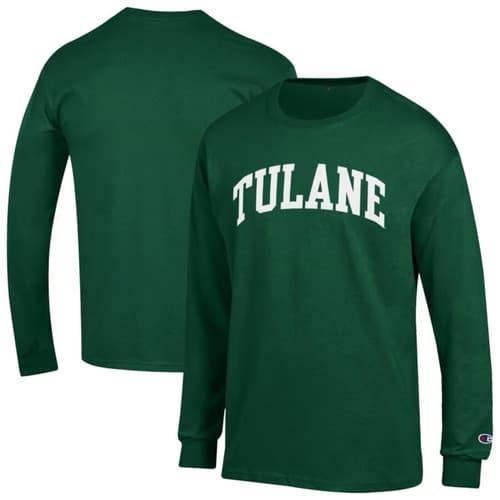 NWT Men's Champion Green Tulane Green Wave Basic Arch Long Sleeve T-Shirt — tulane fan gear