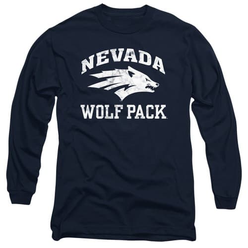 Nevada Adult Long Sleeve T-Shirt Wolf Pack Logo, Navy, S-3XL — nevada fan gear