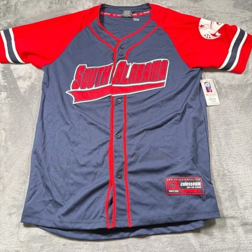 South Alabama Jaguars Colosseum Baseball Jersey Men Medium Navy Button Front NWT — south-alabama fan gear