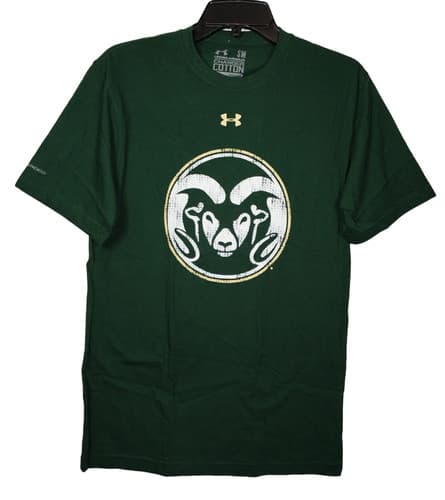 Under Armour Men Colorado State Rams Charged Cotton Short Sleeve Tee Green SMALL — colorado-state fan gear