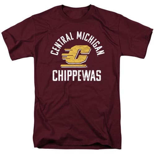 Central Michigan University Adult T-Shirt Chippewas Logo, Maroon, S-3XL — central-michigan fan gear