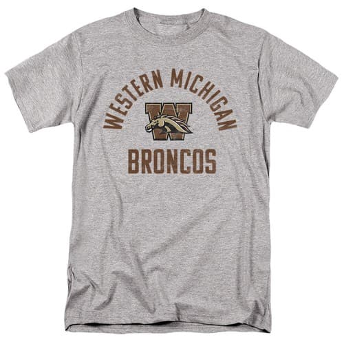 Western Michigan University Adult T-Shirt Broncos Logo, Athletic Heather, S-5XL — western-michigan fan gear