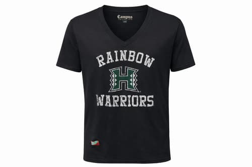 Campus Couture Women's Hawaii Rainbow Warriors Logo V-Neck T-Shirt|Black|Large — hawaii fan gear