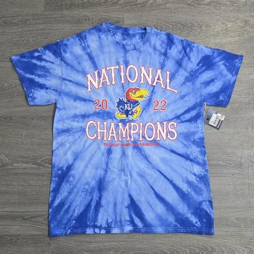 Kansas Jayhawks Blue Tie Dyed National Basketball Champions T-Shirt 2022 Men's M — kansas fan gear