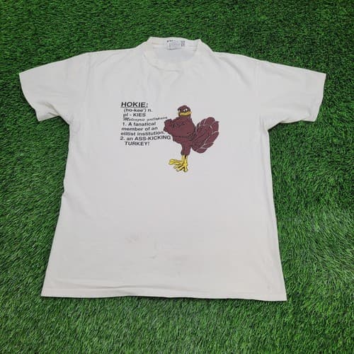 Vintage 90s Virginia Tech Hokies White Graphic Slogan T-Shirt — virginia-tech fan gear