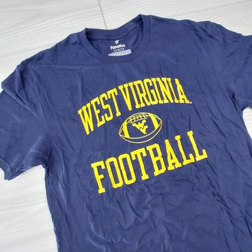 West Virginia Mountaineers Football T Shirt Mens Large Navy Blue Fanatics Sports — west-virginia fan gear