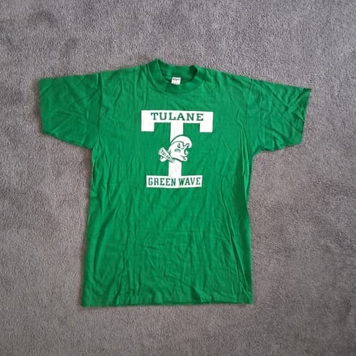Vintage Tulane Green Wave T-Shirt - College Pacific Brand XL Single Stitch — tulane fan gear