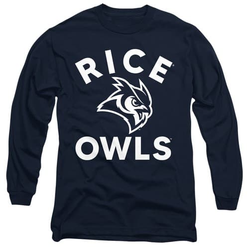 Rice University Adult Long Sleeve T-Shirt Owls One Color Logo, Navy, S-3XL — rice fan gear