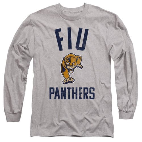 FIU Adult Long Sleeve T-Shirt Panthers Logo, Athletic Heather, S-3XL — fiu fan gear