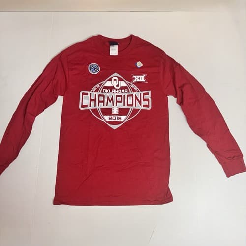 Blue 84 Oklahoma Sooners Mens Small B12 Champions Red Long Sleeve T-Shirt — oklahoma fan gear