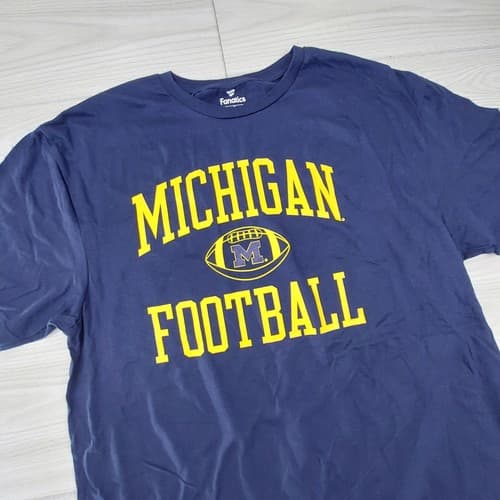 Michigan Wolverines Football T Shirt Mens XL Navy Blue Athletic College Fanatics — michigan fan gear
