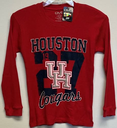 NWT University of Houston Cougars Waffle Knit T-Shirt Youth Large 14/16 Red OVB — houston fan gear