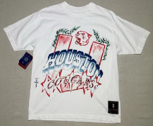 Travis Scott x Mitchell & Ness Houston Cougars Hand-Drawn T-Shirt White sz M NWT — houston fan gear