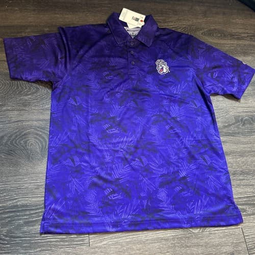 James Madison Dukes Champion Short Sleeve  Purple Polo Button Medium School Seal — james-madison fan gear