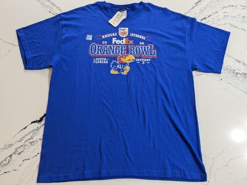 Deadstock NWT 2008 Kansas Jayhawks Orange Bowl Graphic T Shirt XL Football New — kansas fan gear