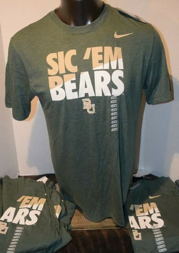 Nike Green Heather Baylor Bears Sic 'Em BEARS Team shirt football mens Sz M-3XL — baylor fan gear