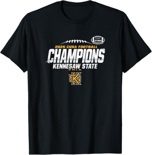 Kennesaw State Owls C-USA Champs 2025 Football Locker Room T-Shirt — kennesaw-state fan gear