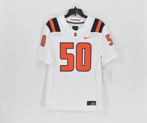 Men's Nike Illinois Fighting Illini #50 Replica Home Football Jersey White Small — illinois fan gear