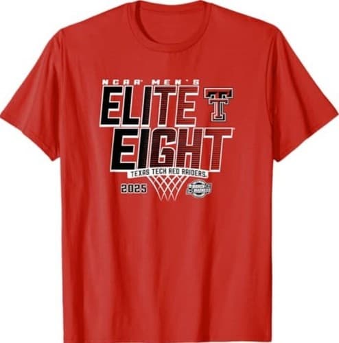Texas Tech Red Raiders Elite 8 2025 Men's Basketball Fade T-Shirt — texas-tech fan gear