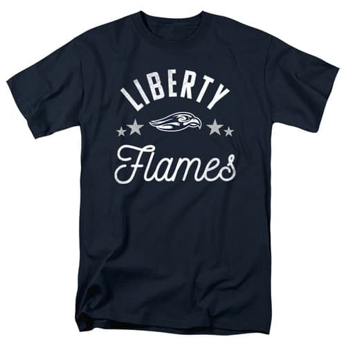Liberty University Adult T-Shirt Flames, Navy, S-5XL — liberty fan gear