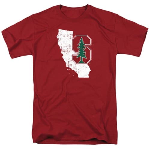 Stanford University Adult T-Shirt State Shape, Cardinal, S-3XL — stanford fan gear