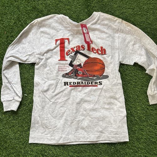 VTG 90’s Texas Tech Red Raiders Basketball Single Stitch LS T kids size L  — texas-tech fan gear