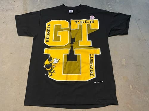 Vintage NOS GEORGIA TECH YELLOW JACKETS Mega Print university AOP SZ XL T-Shirt — georgia-tech fan gear