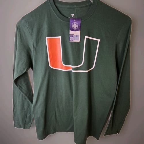 Miami Hurricanes Shirt Mens XL Green NCAA Football Fanatics Long Sleeve The U — miami fan gear