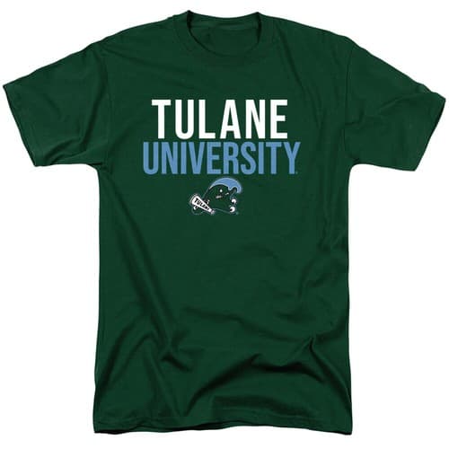 Tulane University Adult T-Shirt Stacked, Green Wave Hunter Green, S-3XL — tulane fan gear