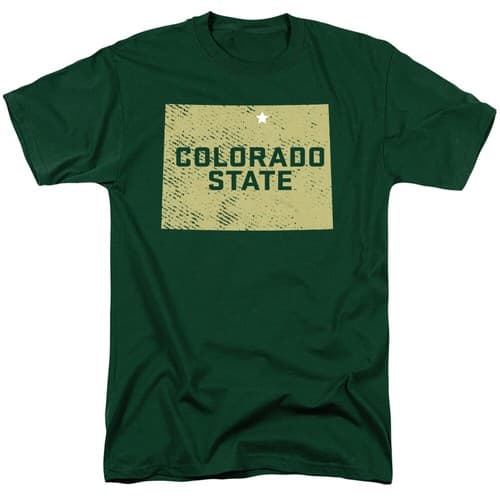 Colorado State University Adult T-Shirt State Shape, Hunter Green, S-3XL — colorado-state fan gear