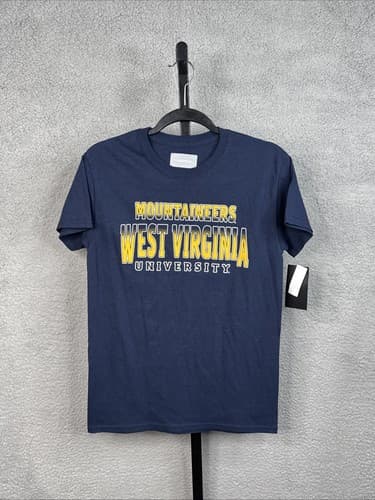 West Virginia Mountaineers University Navy Blue T Shirt - Size Medium — west-virginia fan gear