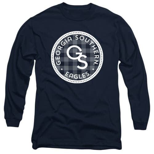 Georgia Southern Adult Long Sleeve T-Shirt Eagles Plaid Badge, Navy, S-3XL — georgia-southern fan gear