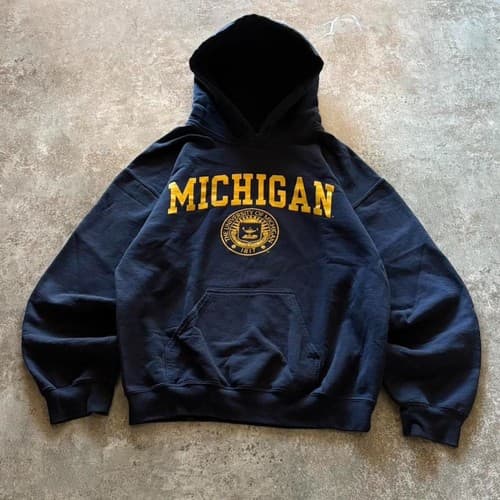 University of Michigan Spell-Out Navy Hoodie, Wolverines Sweatshirt — michigan fan gear