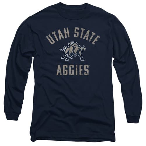 Utah State University Adult Long Sleeve T-Shirt Aggies Logo, Navy, S-3XL — utah-state fan gear