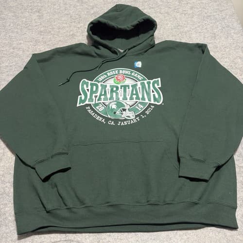 MICHIGAN STATE Hoodie Men’s 2XL GREEN 100thRose Bowl Game 2014 Pasadena Spartan — michigan-state fan gear