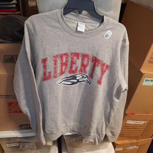 New ! Liberty Flames Arc Over Vintage Logo Licensed Light Gray Long TShirt Sz M — liberty fan gear