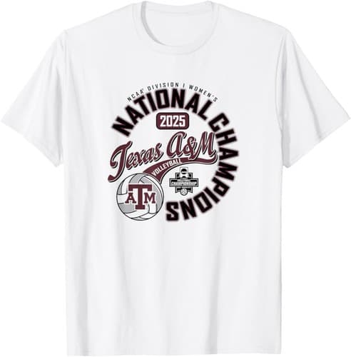 Texas A&M Aggies National Champs 2025 Volleyball White T-Shirt — texas-am fan gear