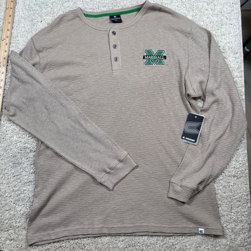 Colosseum Marshall Thundering Herd Mens XXL Henley Shirt Tan Waffle NWT — marshall fan gear