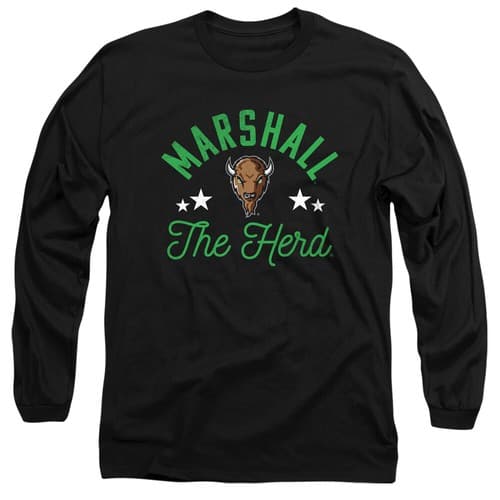 Marshall University Adult Long Sleeve T-Shirt The Herd, Black, S-3XL — marshall fan gear