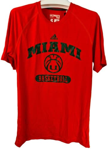 adidas Men's Miami Hurricanes Sport Arch Basketball T-Shirt SMALL - ORANGE — miami fan gear