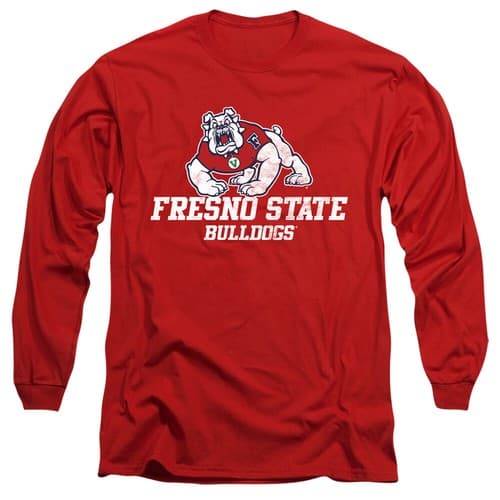 Fresno State University Adult Long Sleeve T-Shirt Bulldogs Logo, Red, S-3XL — fresno-state fan gear