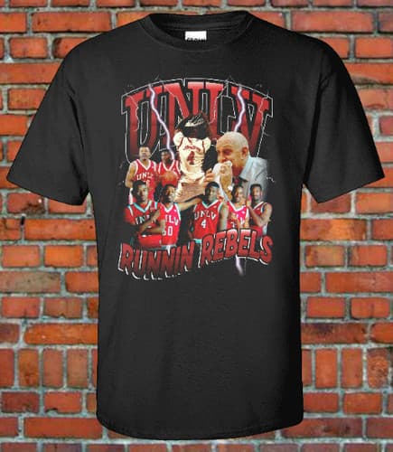 UNLV Runnin' Rebels basketball 90s Style Bootleg Tee NCAA 91 Champs L Johnson — unlv fan gear