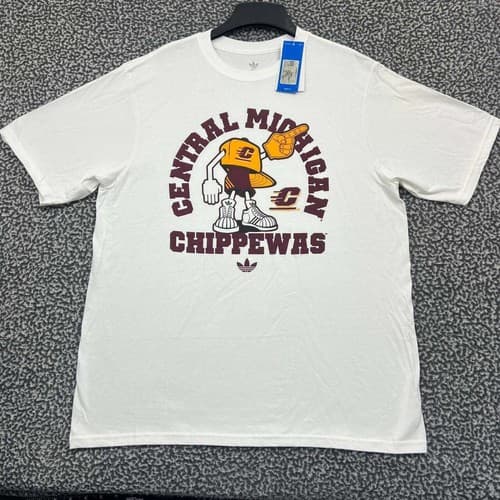 Central Michigan Chippewas Shirt Men Large White Adidas Short Sleeve New L — central-michigan fan gear