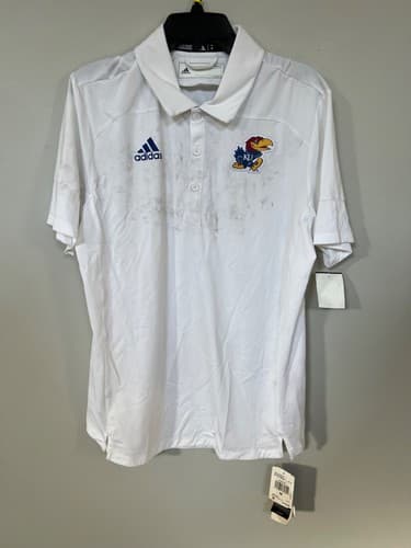 🔥ADIDAS POLO GE1726 Training Kansas Jayhawks Sideline Polo Shirt MEDIUM NWT $75 — kansas fan gear