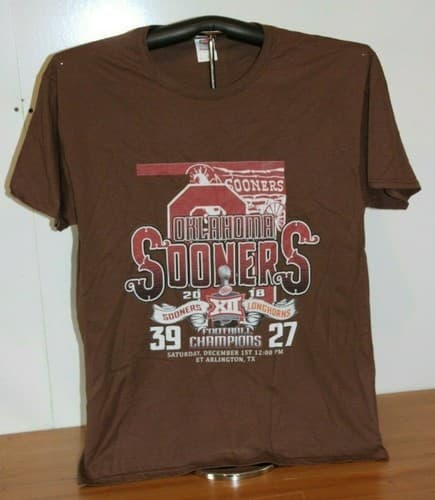 OKLAHOMA SOONERS 2018 FOOTBALL CHAMPIONS T-Shirt  Large in Brown — oklahoma fan gear